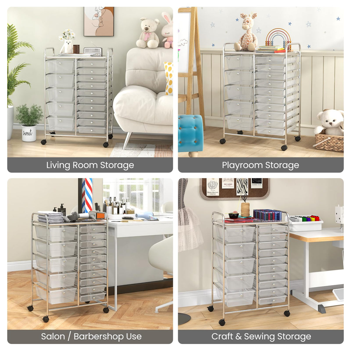 15 Drawer Rolling Storage Cart with Metal Frame W520444