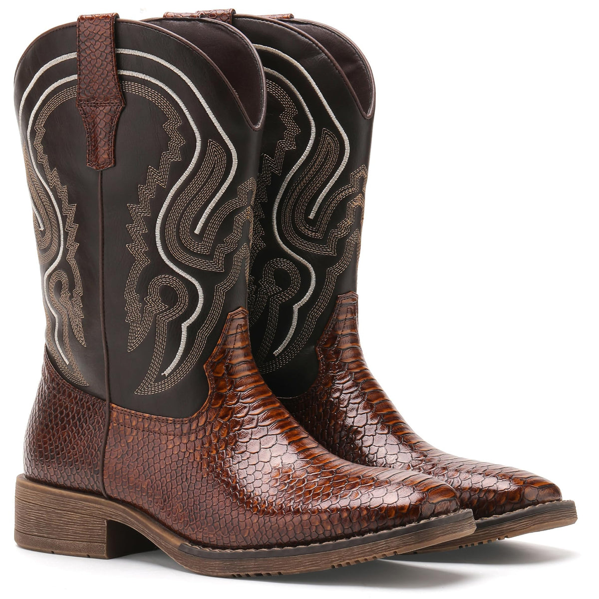Faux Snake Skin Western Boots with Embroidery F541