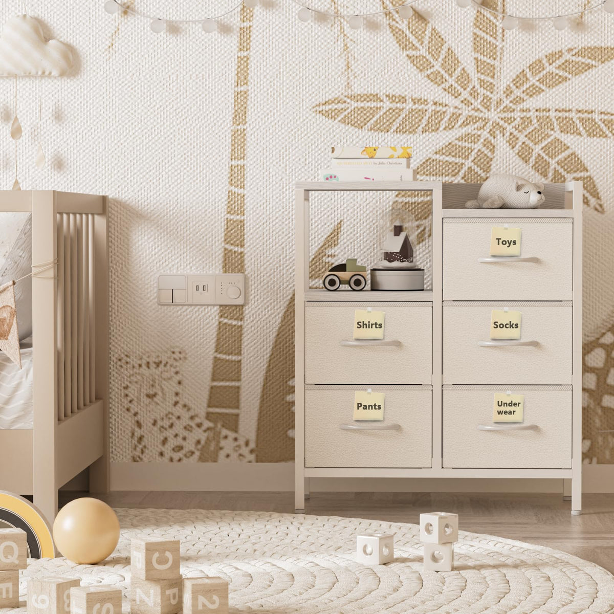 White 4 Drawer Dresser with 5 Storage Bins O68613