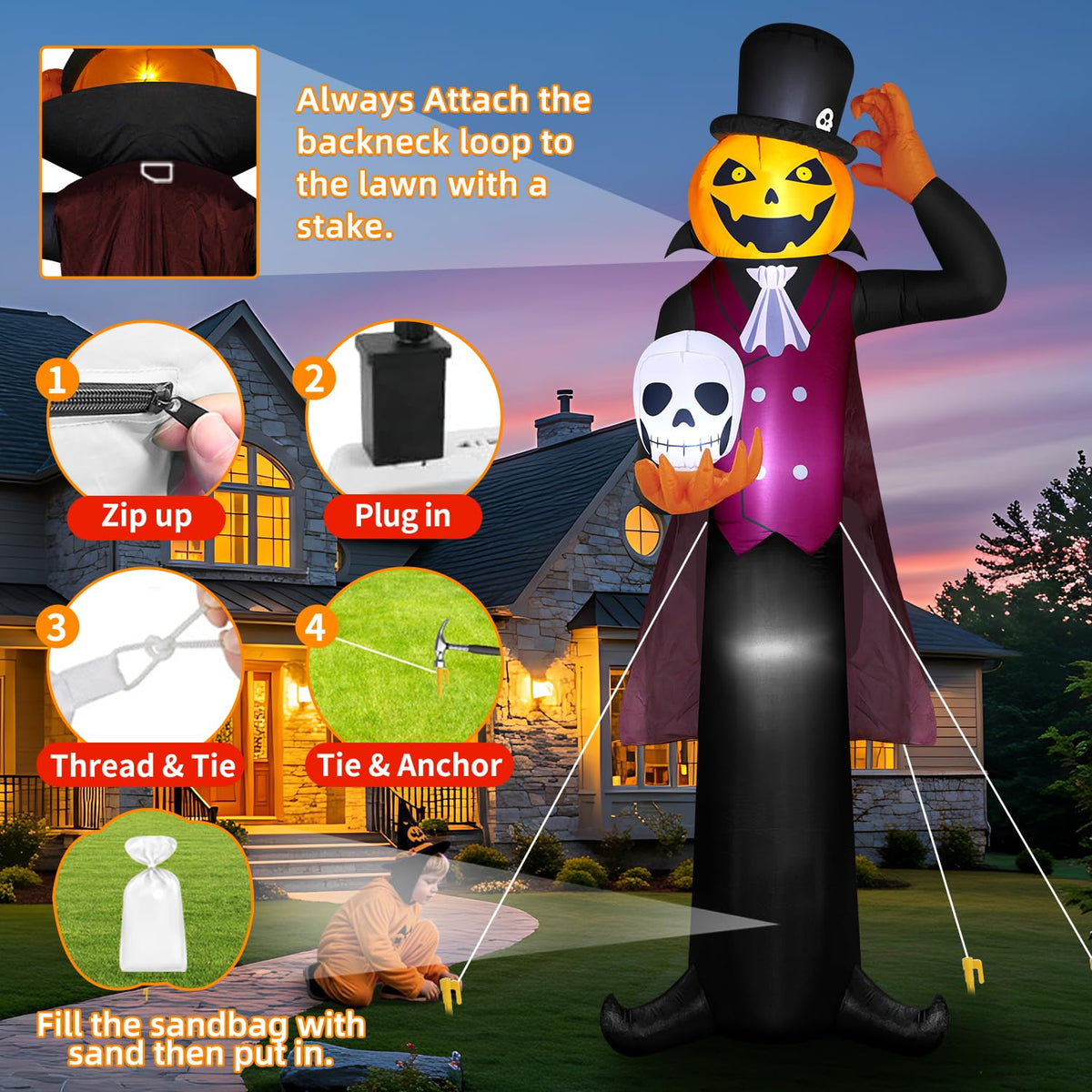 12FT Halloween Inflatables Pumpkin Ghost Vampire with LEDs T20822