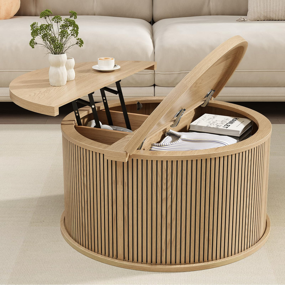 Round Lift Top Coffee Table with Storage J257406
