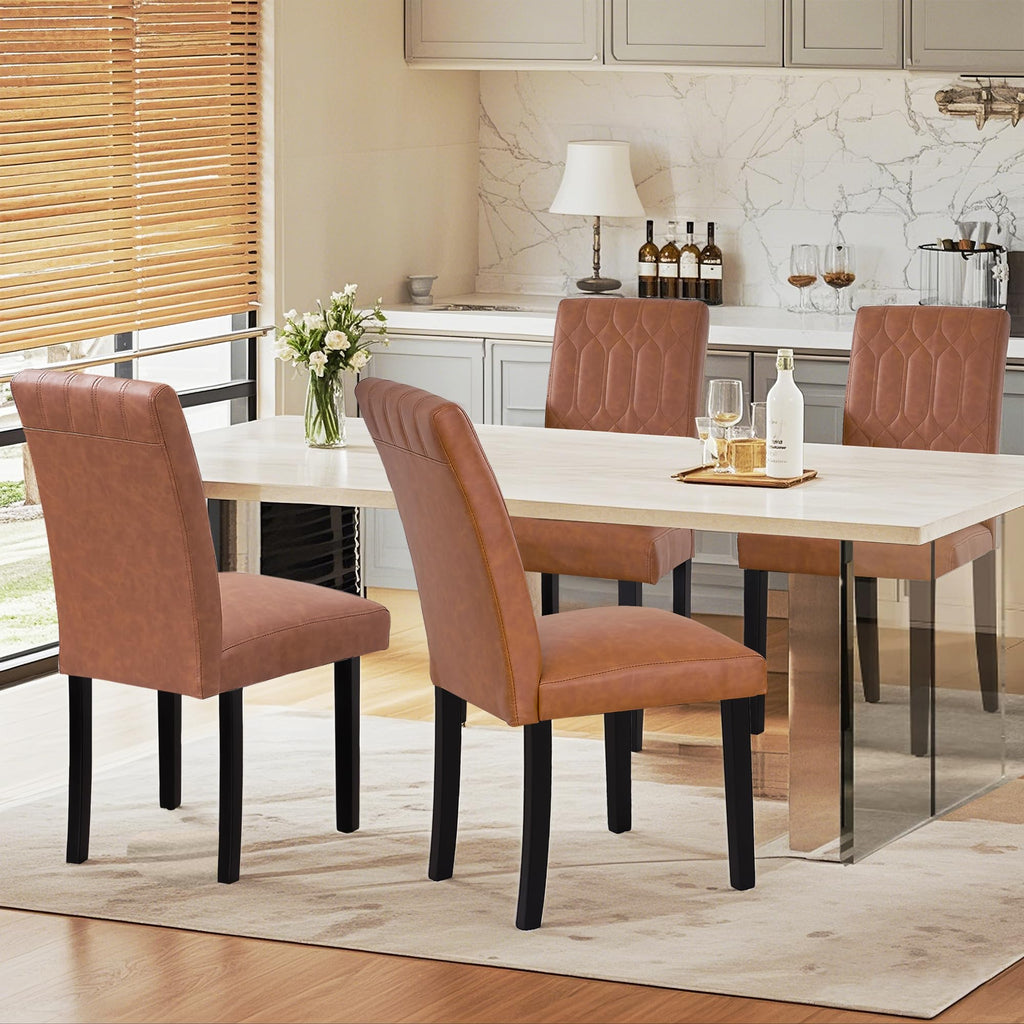 Upholstered Dining Chairs Set of 2 PU Leather Brown W745645