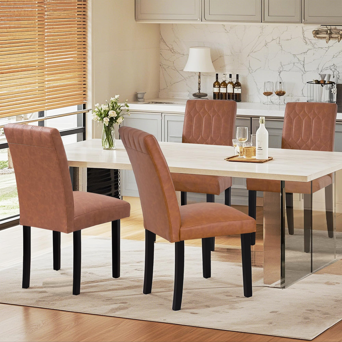 Upholstered Dining Chairs Set of 2 PU Leather Brown W745645