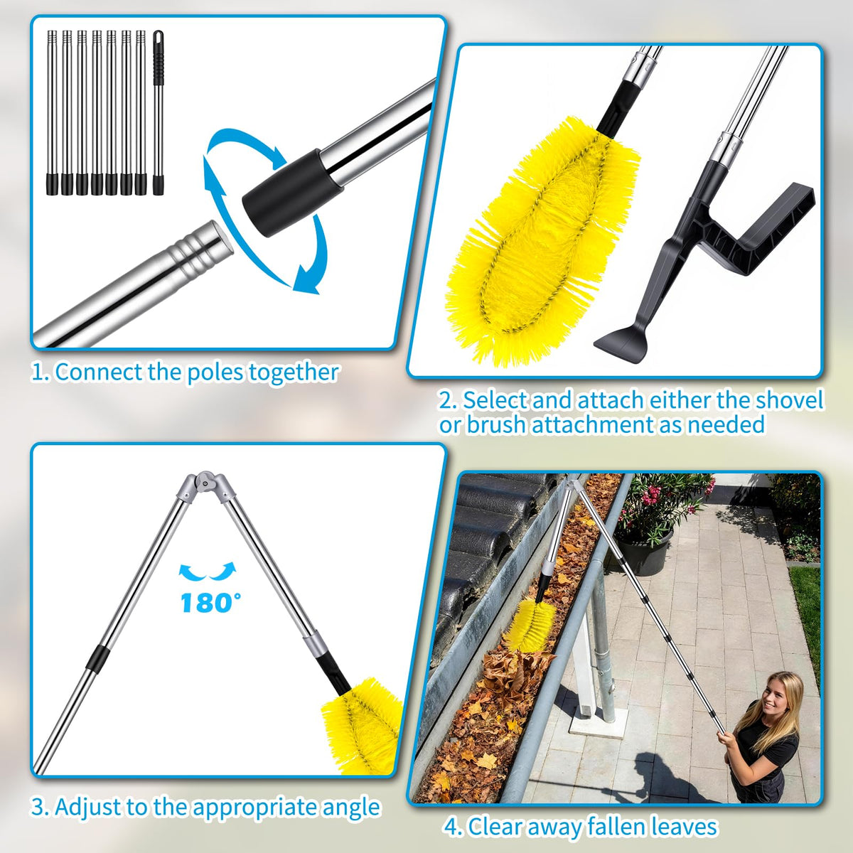 13FT Adjustable Gutter Cleaning Brush Kit with Shovel R103319