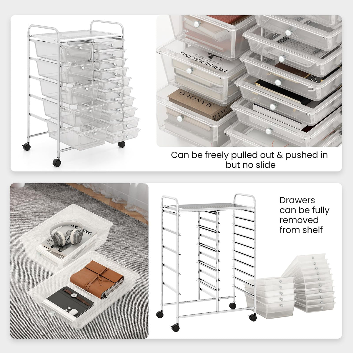 15 Drawer Rolling Storage Cart with Metal Frame W520444