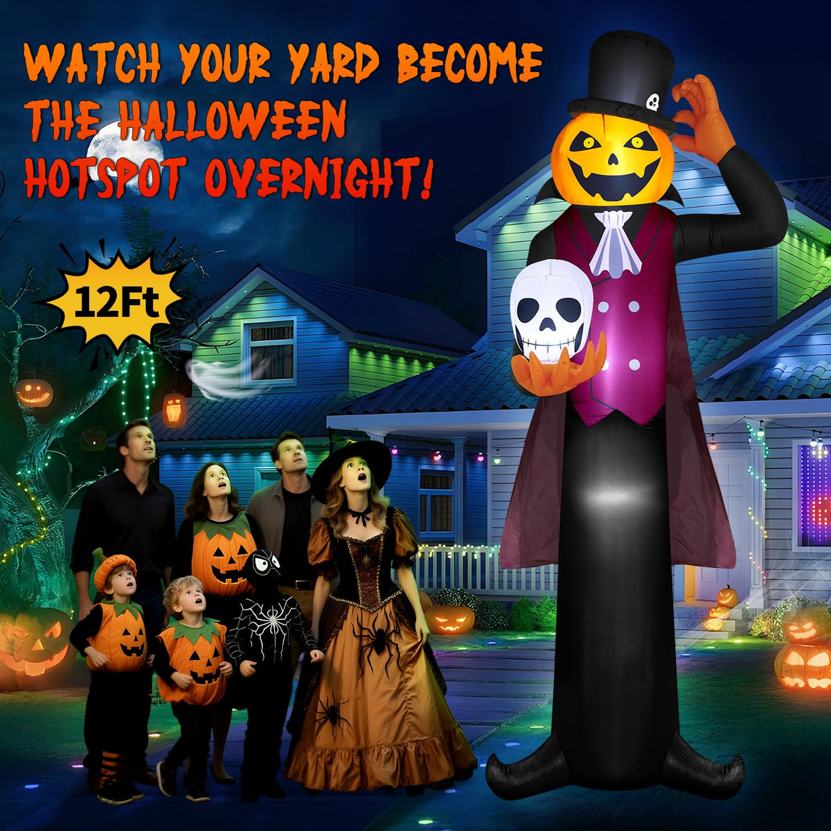 12FT Halloween Inflatables Pumpkin Ghost Vampire with LEDs T20822