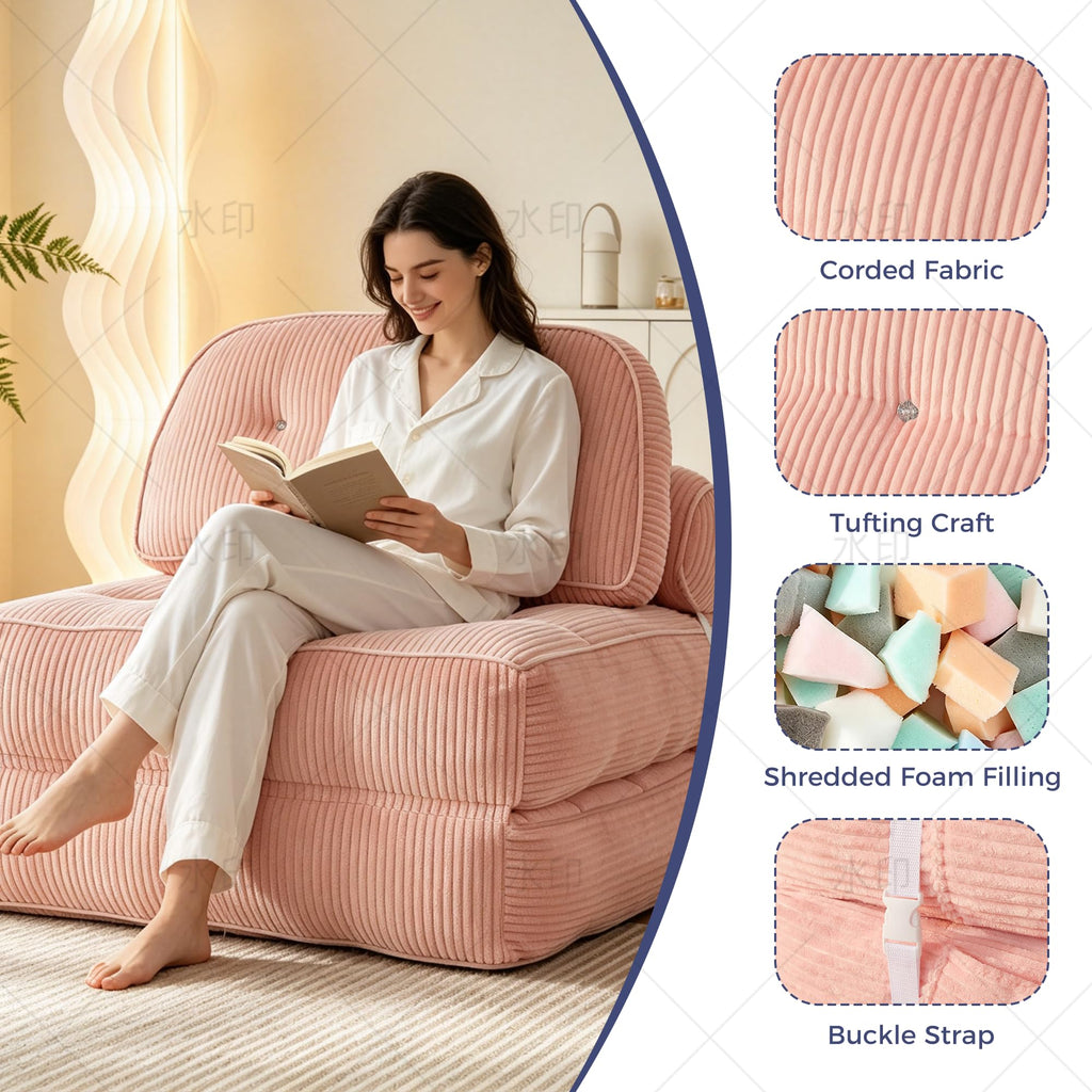 Pink Folding Futon Sleeper Sofa Bed Chair F4947