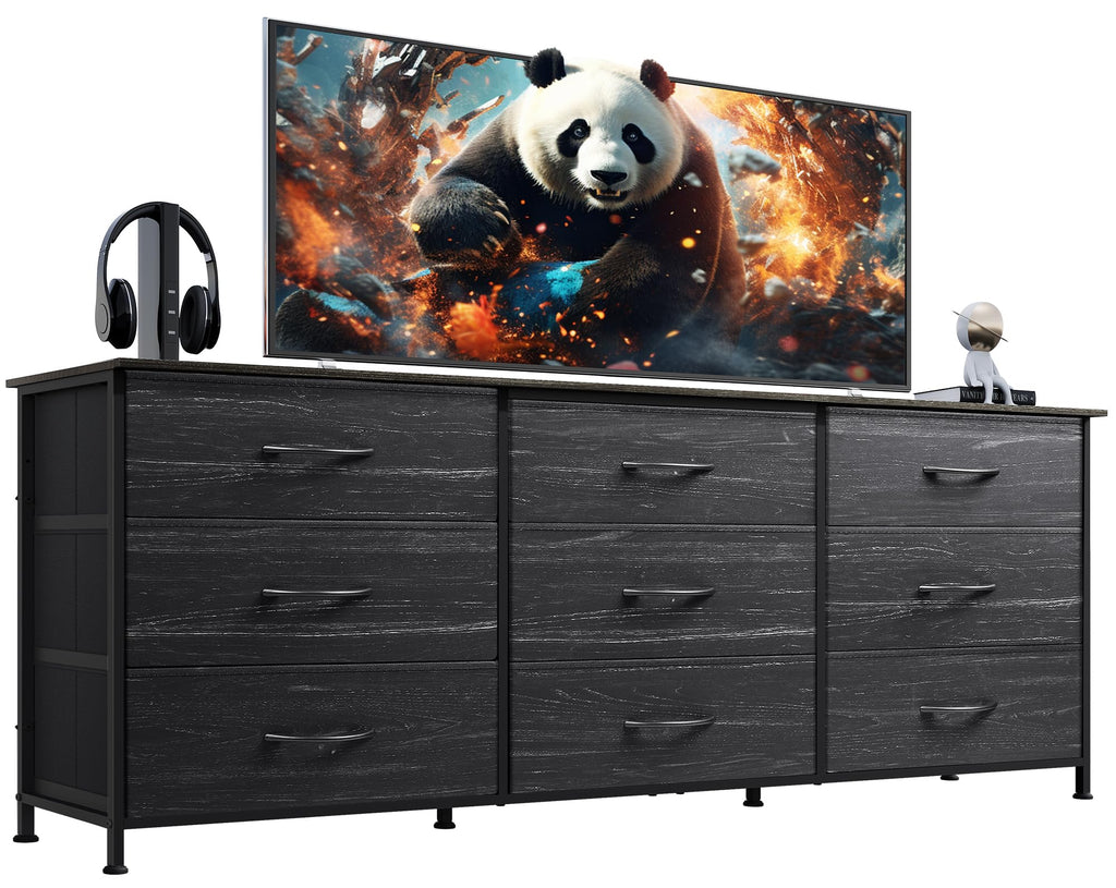 Black 9 Drawer Wood Dresser TV Stand V7775
