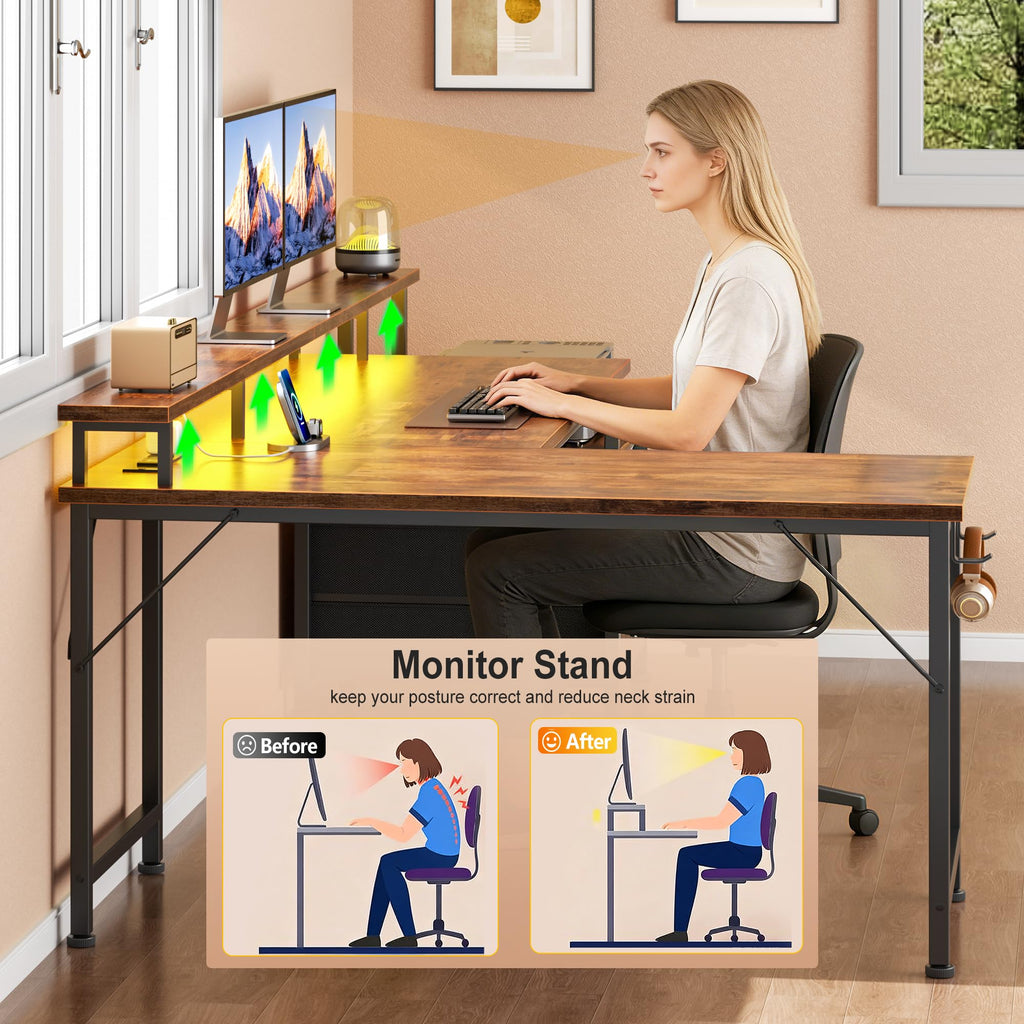 66'' L Shaped Computer Desk with Storage Drawers F44754