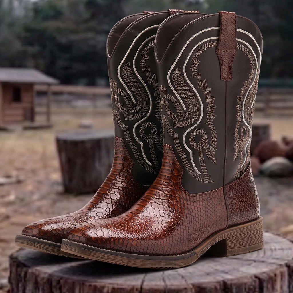 Faux Snake Skin Western Boots with Embroidery F541