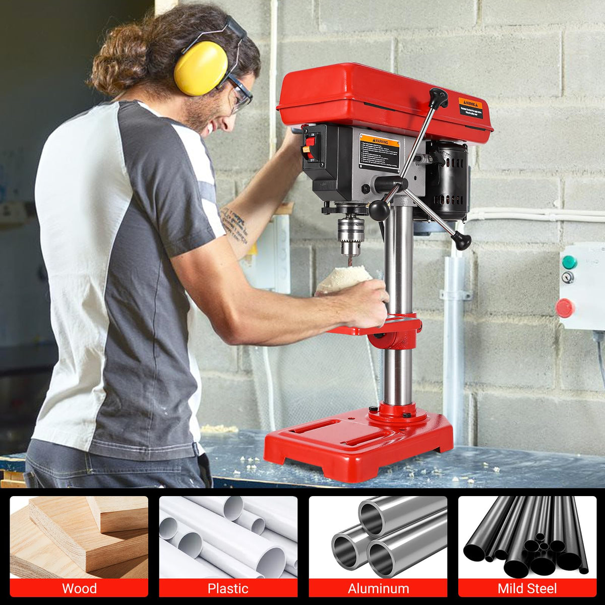 8" Benchtop Drill Press with 5 Adjustable Speeds and Tilting Worktable I5158
