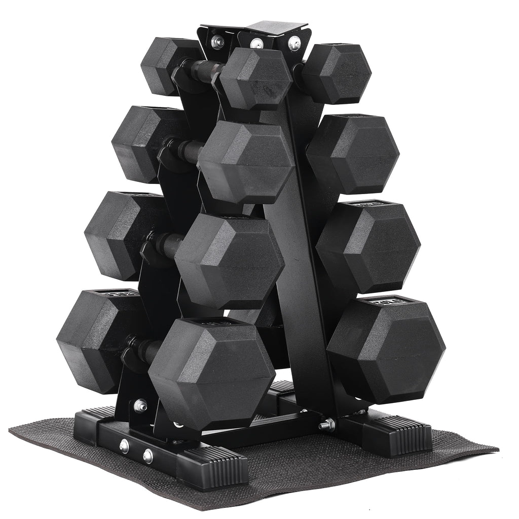 Rubber Coated Hex Dumbbell Weight Set with Rack H281