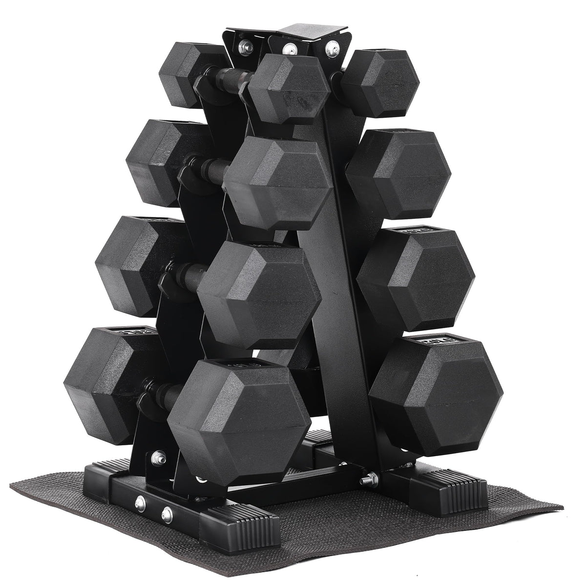 Rubber Coated Hex Dumbbell Weight Set with Rack H281