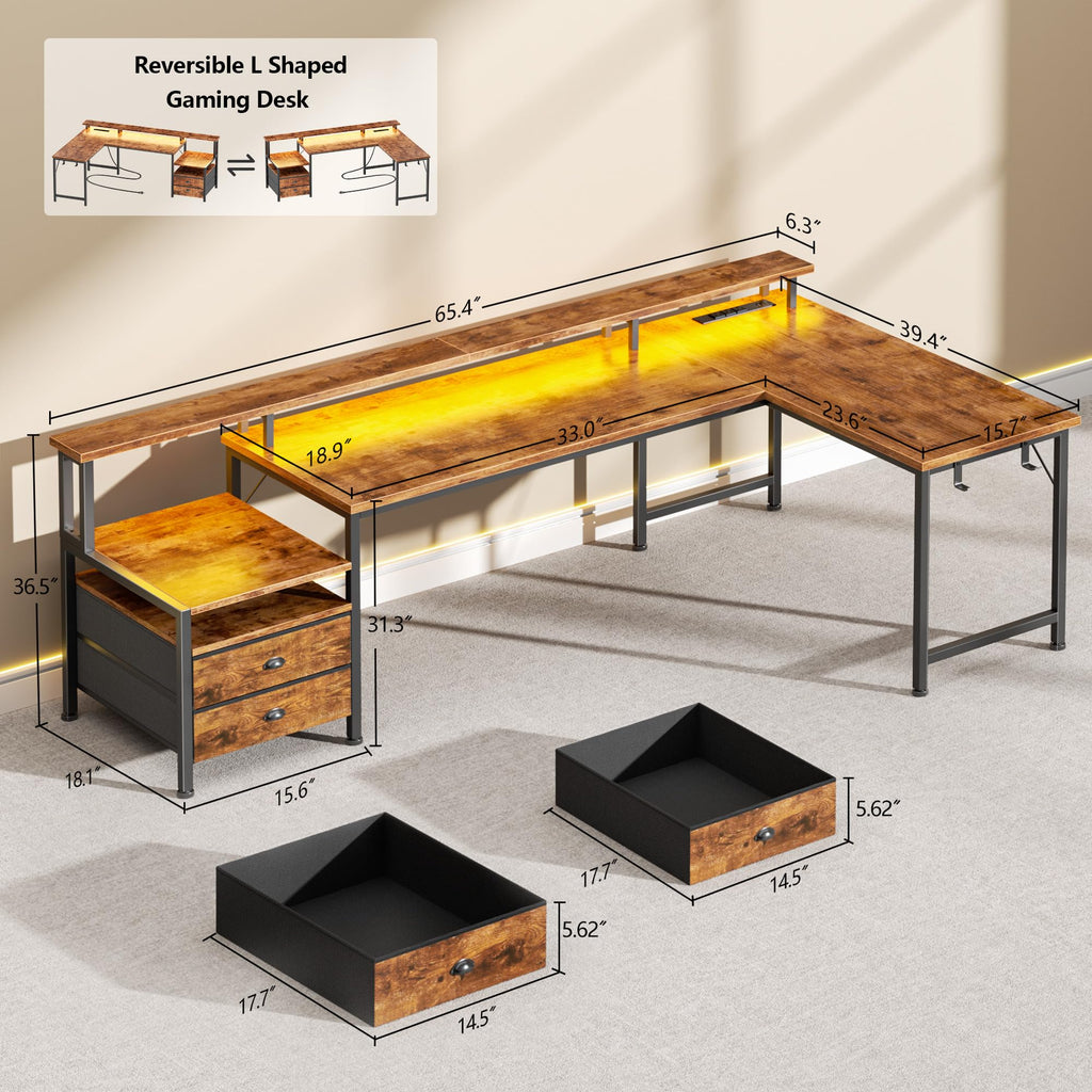 66'' L Shaped Computer Desk with Storage Drawers F44754