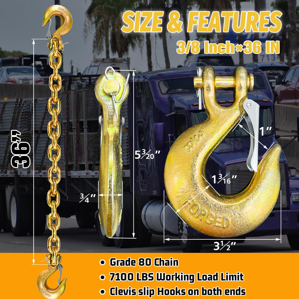3/8"x36" Galvanized Trailer Safety Chains with Hooks, 2-Pack Q962802