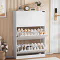 White 3 Flip Drawer Wood Shoe Storage Cabinet G330416