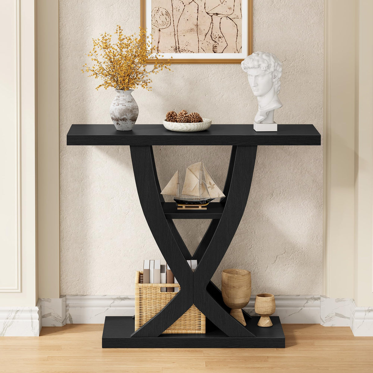 31.5" 3 Tier Black Console Table D666103