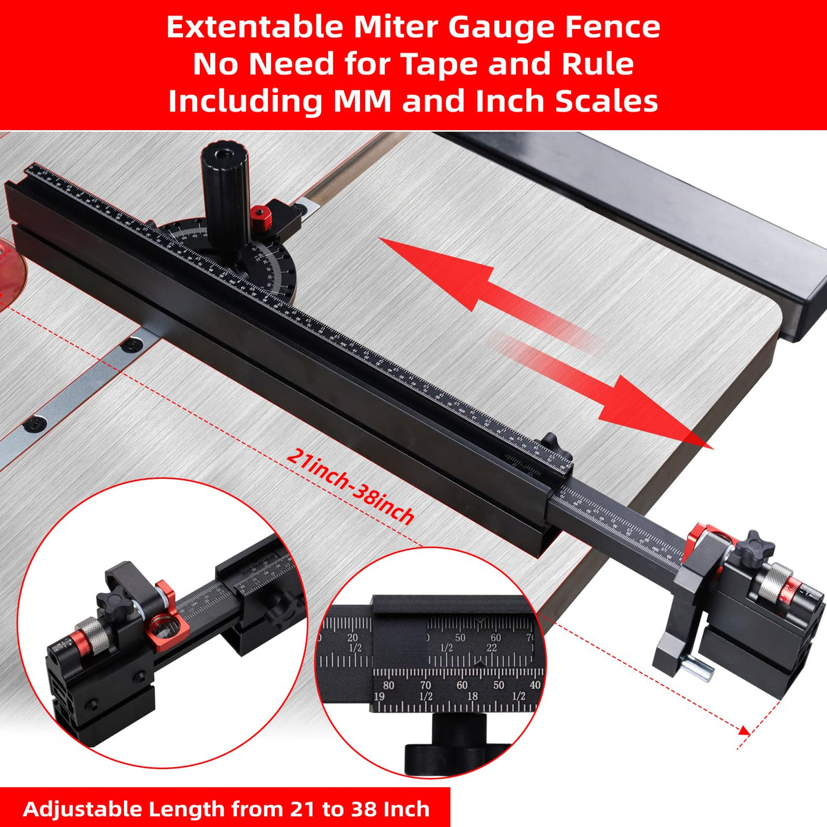 Table Saw Miter Gauge with Extendable Fence and Flip Stop D408444