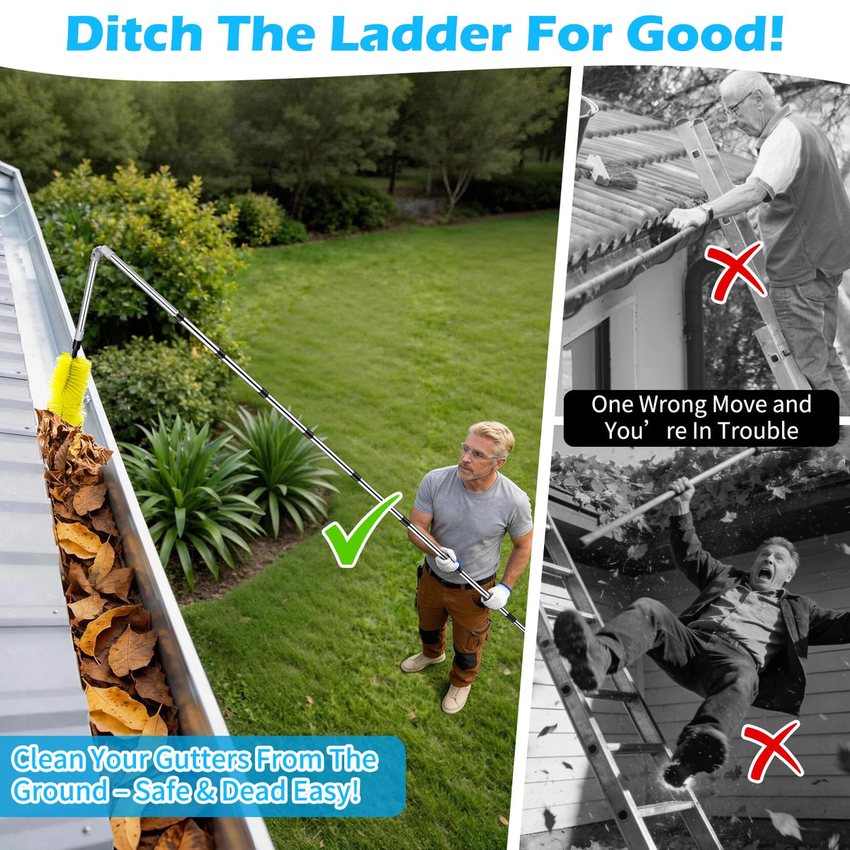 13FT Adjustable Gutter Cleaning Brush Kit with Shovel R103319