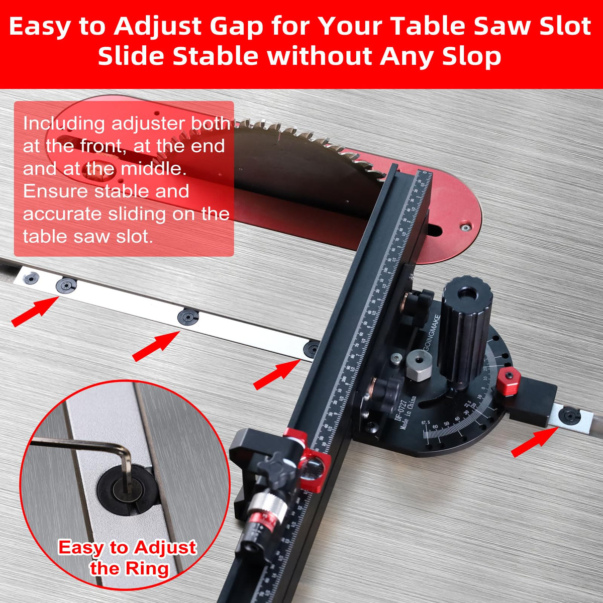 Table Saw Miter Gauge with Extendable Fence and Flip Stop D408444
