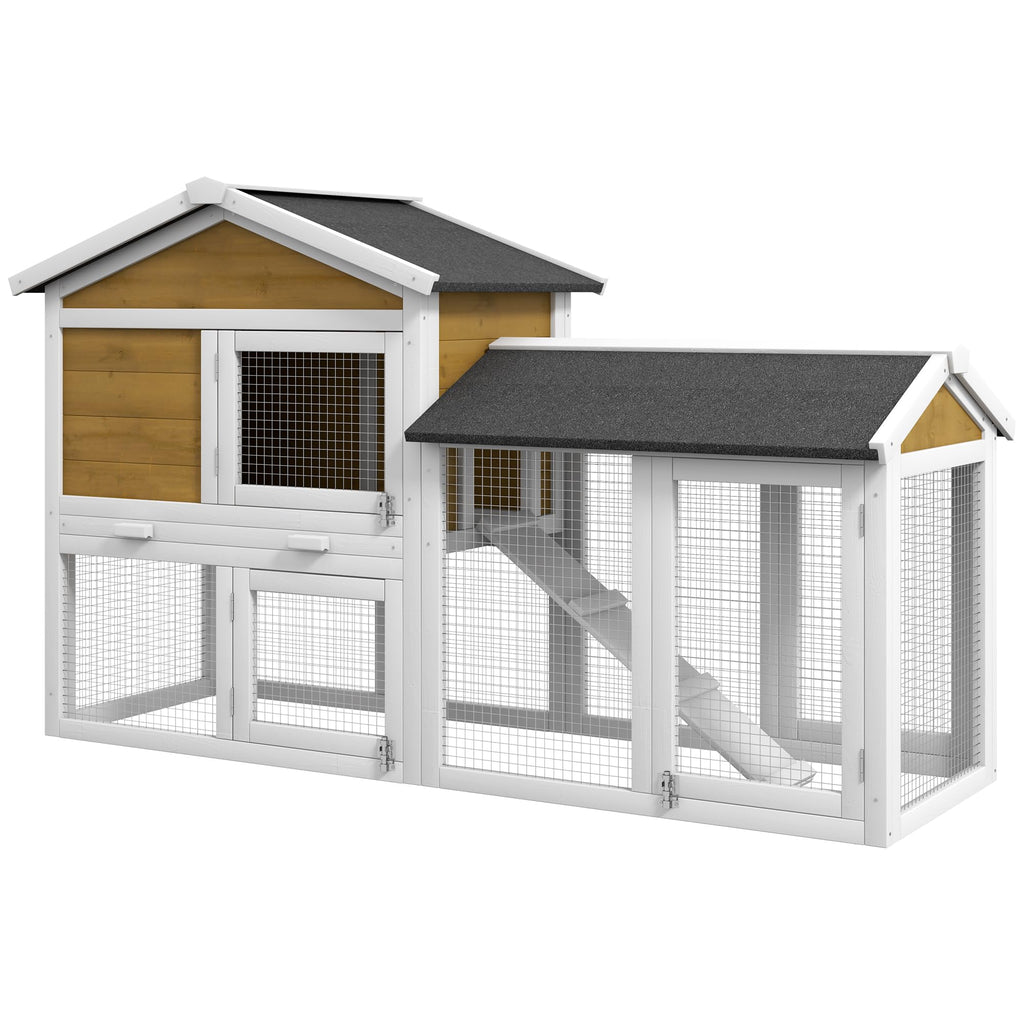 Outdoor Rabbit Hutch, 2-Tier with Ramp and Water-Resistant Roof F3346