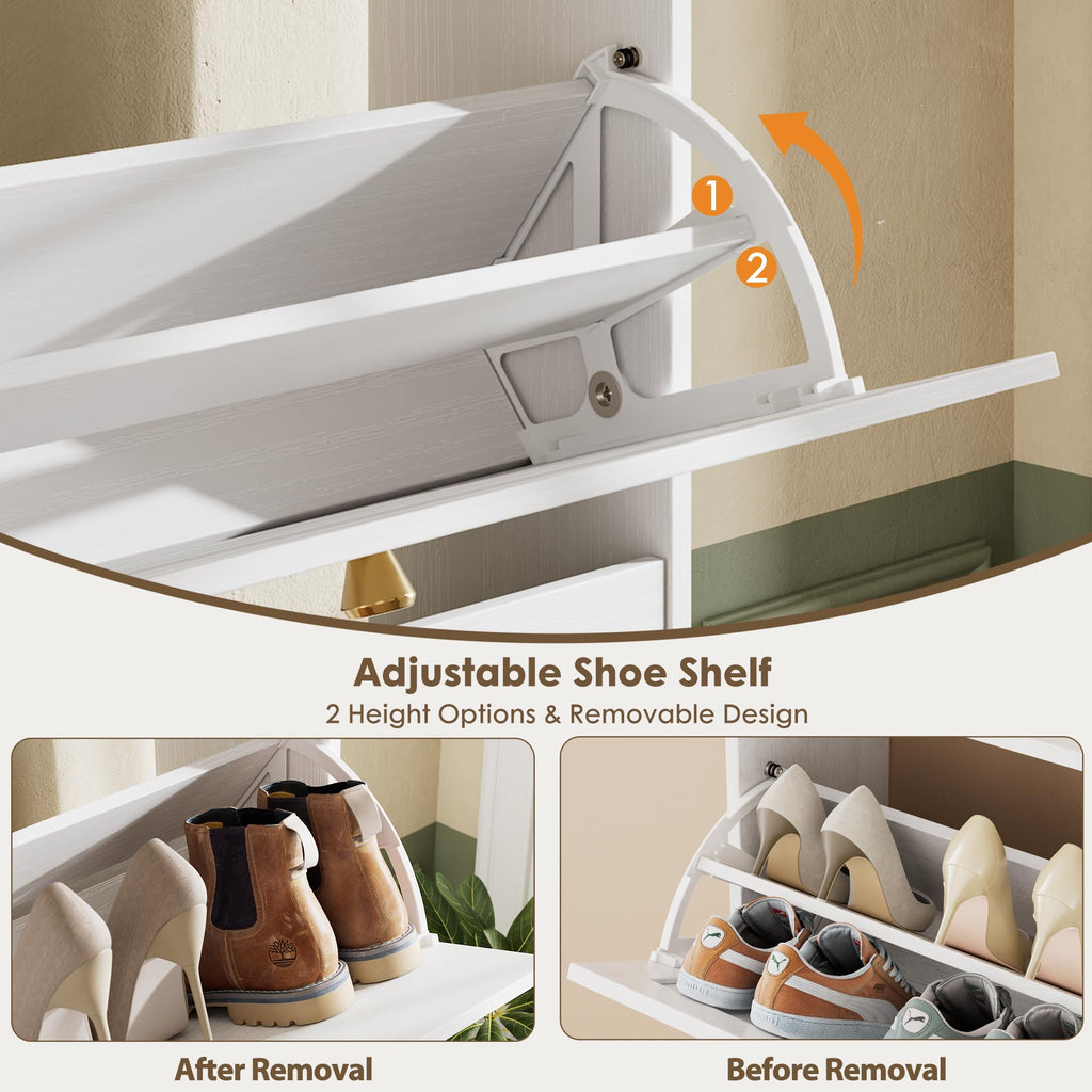 White 3 Flip Drawers Narrow Shoe Storage Cabinet K9918
