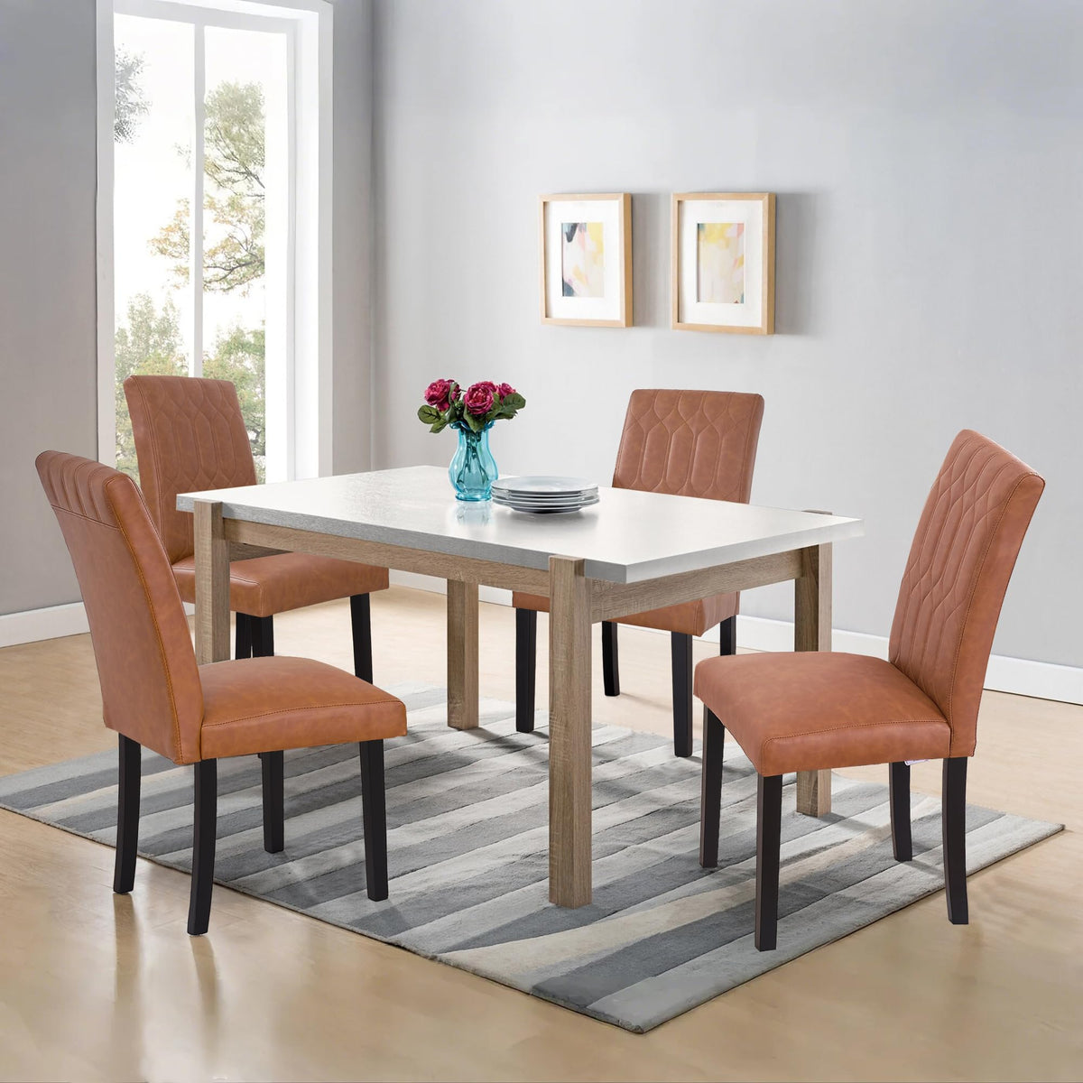Upholstered Dining Chairs Set of 2 PU Leather Brown W745645
