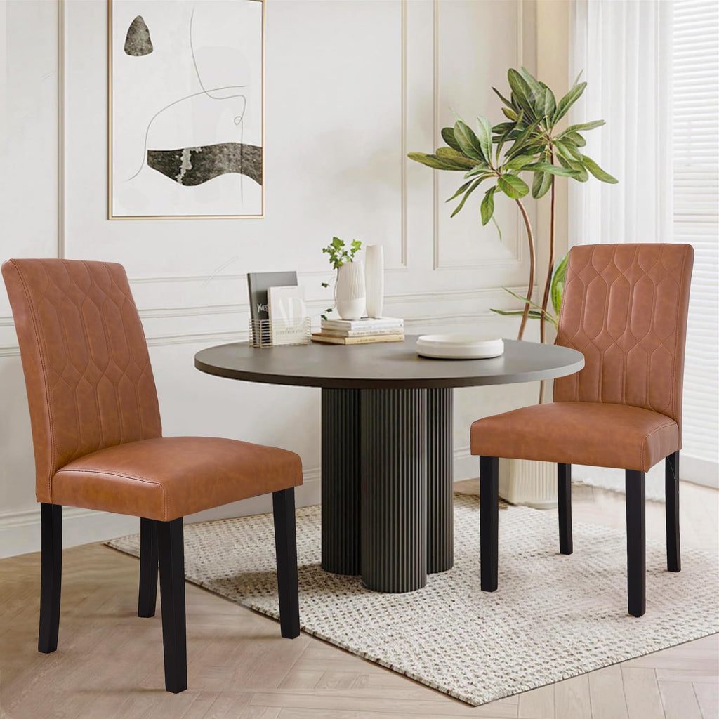 Upholstered Dining Chairs Set of 2 PU Leather Brown W745645