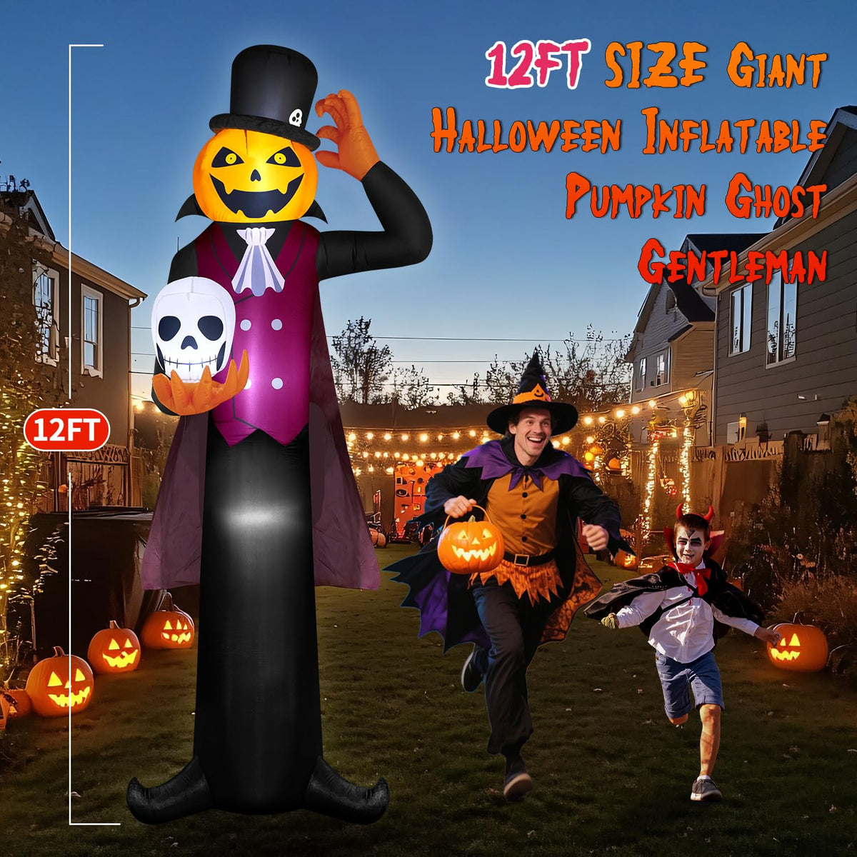 12FT Halloween Inflatables Pumpkin Ghost Vampire with LEDs T20822
