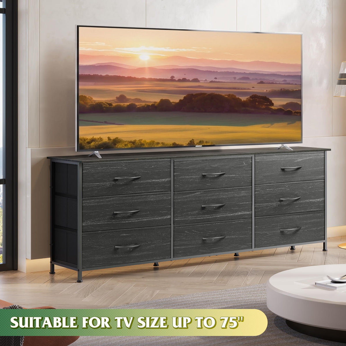 Black 9 Drawer Wood Dresser TV Stand V7775