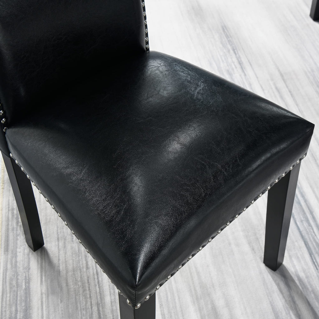 Black Faux Leather Dining Chairs Set of 4 with Wood Legs D686503