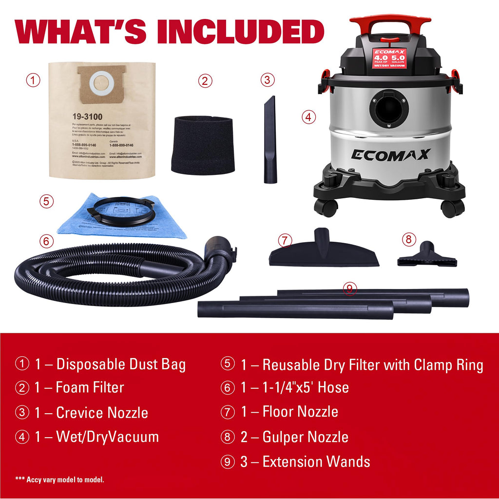 Wet and Dry 5 Gallon 4 HP Stainless Steel Shop Vacuum E99158