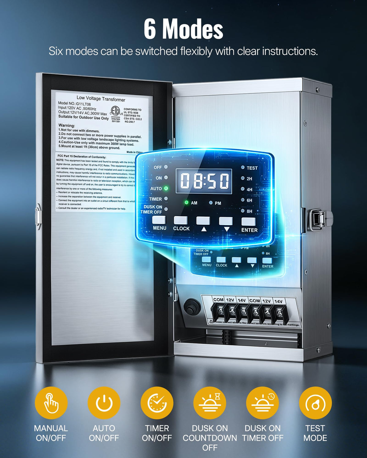 300W Low Voltage Landscape Transformer with Timer & Photocell Sensor H225