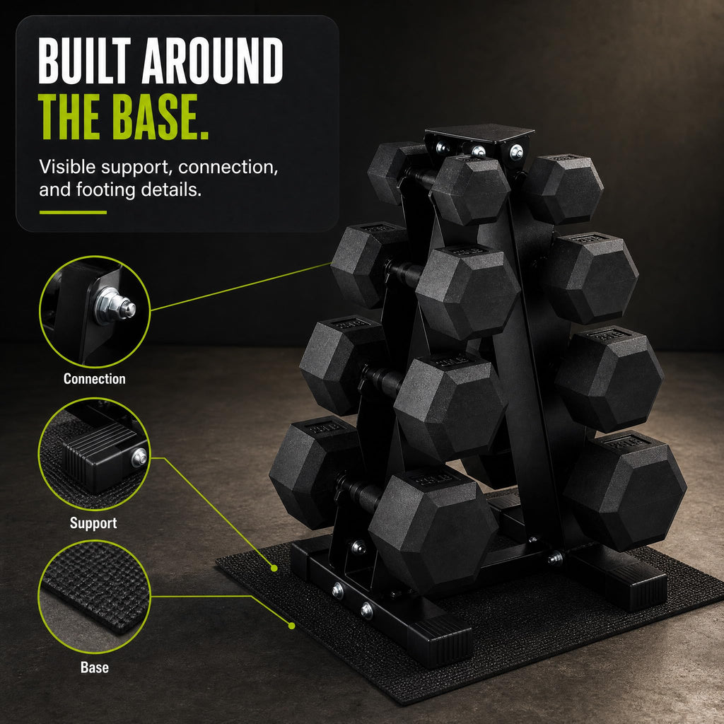 Rubber Coated Hex Dumbbell Weight Set with Rack H281