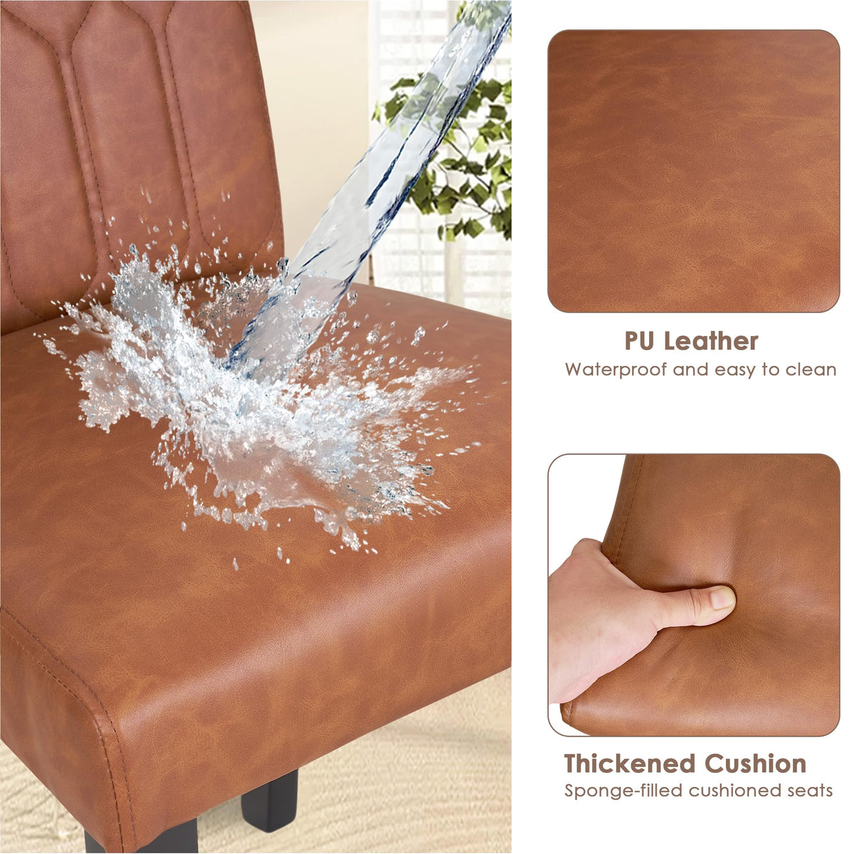 Upholstered Dining Chairs Set of 2 PU Leather Brown W745645