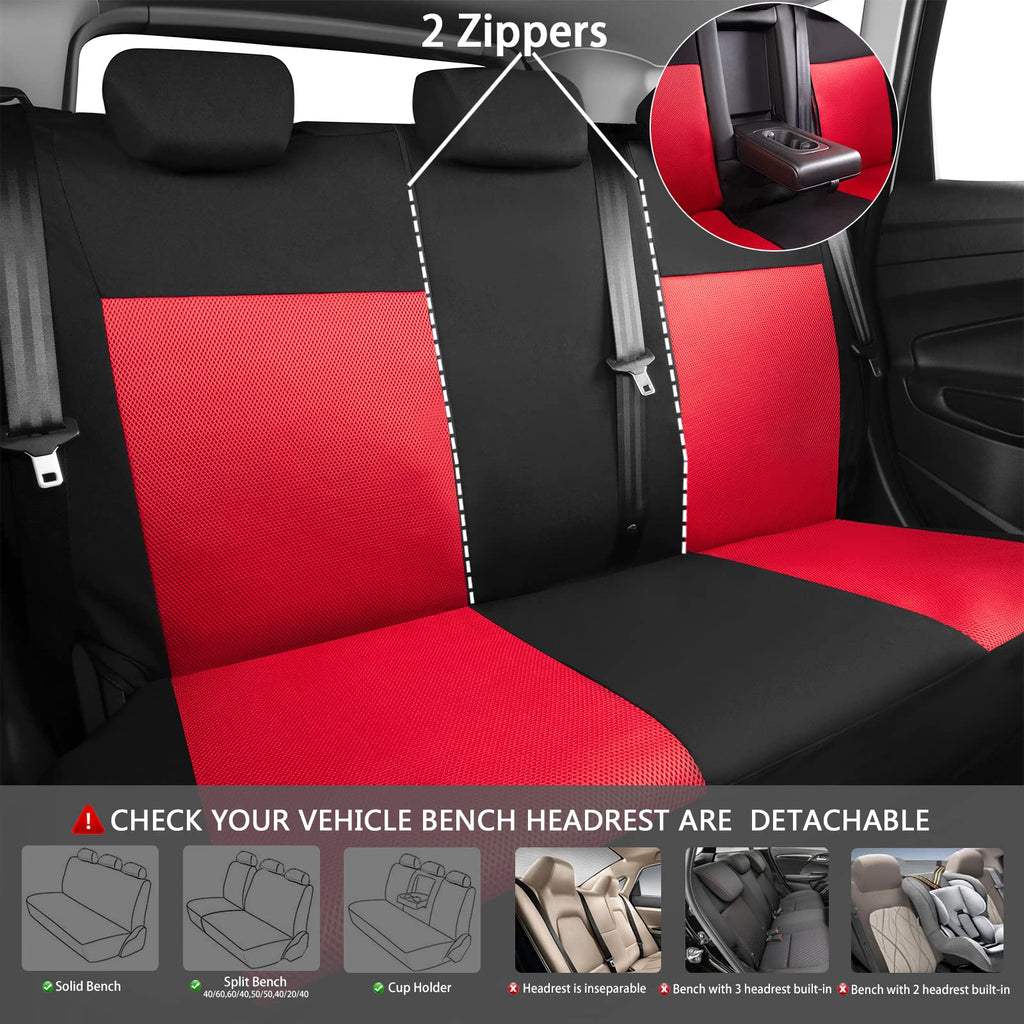3D Air Mesh Car Seat Covers Full Sets with 4Pcs Floor Mats and Steering Wheel Cover Black Red P1203