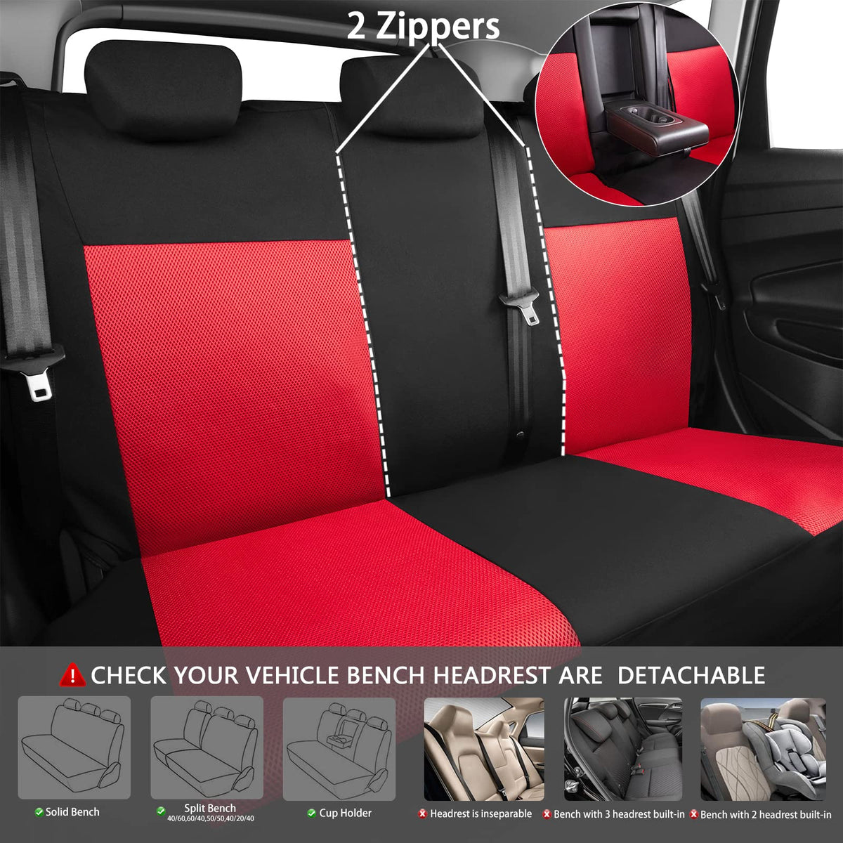 3D Air Mesh Car Seat Covers Full Sets with 4Pcs Floor Mats and Steering Wheel Cover Black Red P1203