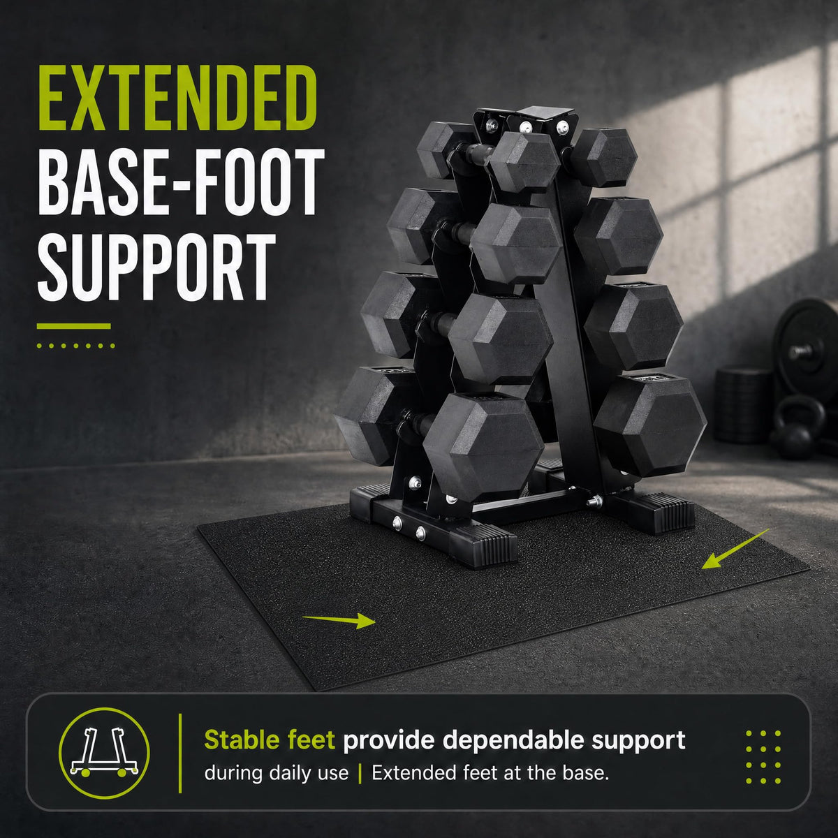 Rubber Coated Hex Dumbbell Weight Set with Rack H281