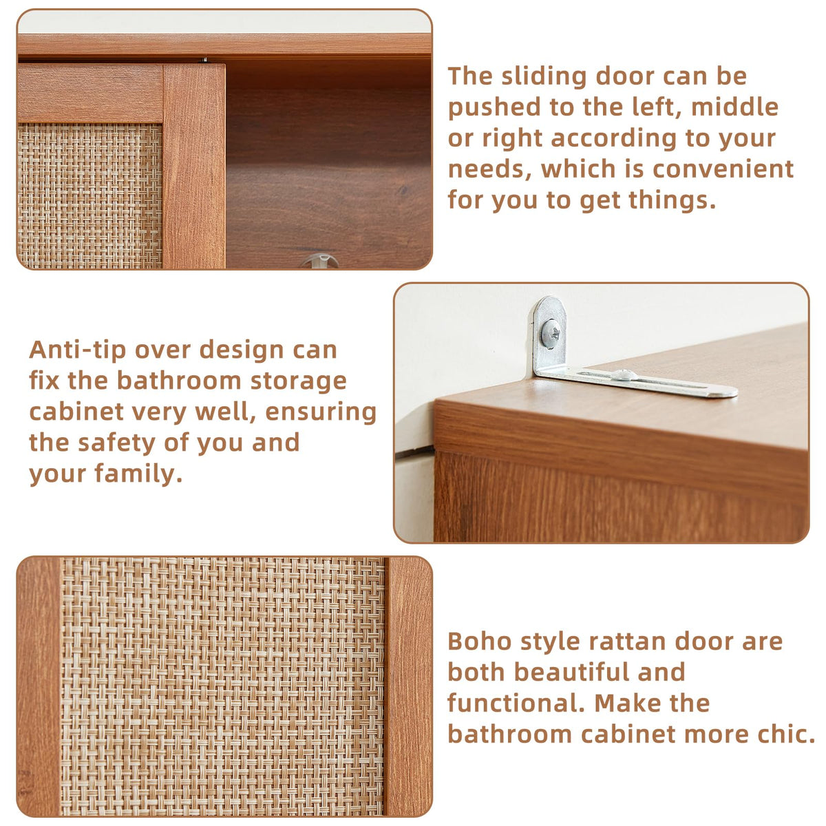 68" Over the Toilet Storage Cabinet with Rattan Sliding Door G2512