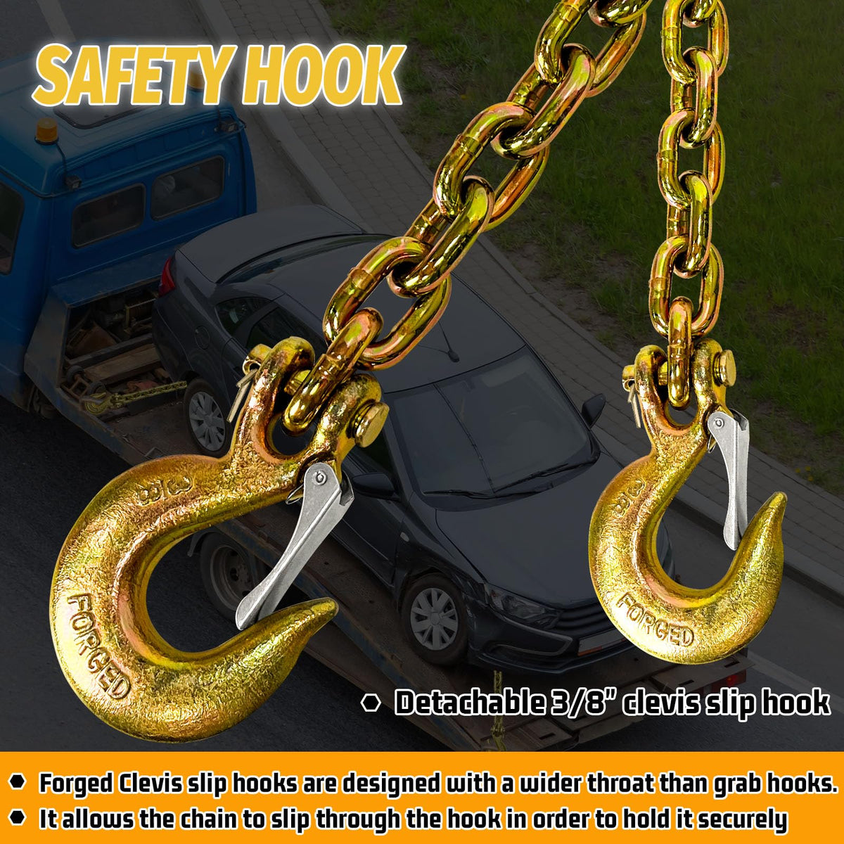 3/8"x36" Galvanized Trailer Safety Chains with Hooks, 2-Pack Q962802