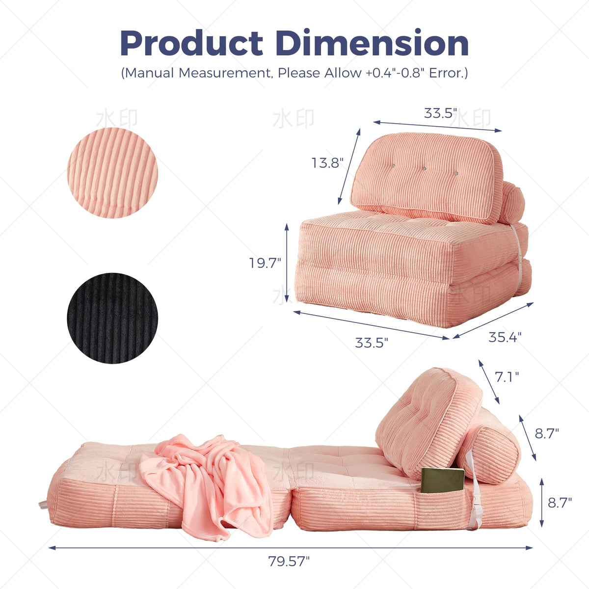 Pink Folding Futon Sleeper Sofa Bed Chair F4947