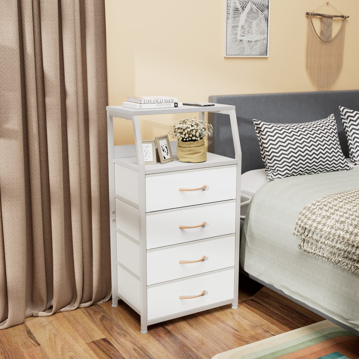 White 4 Drawer Dresser with 5 Storage Bins O68613
