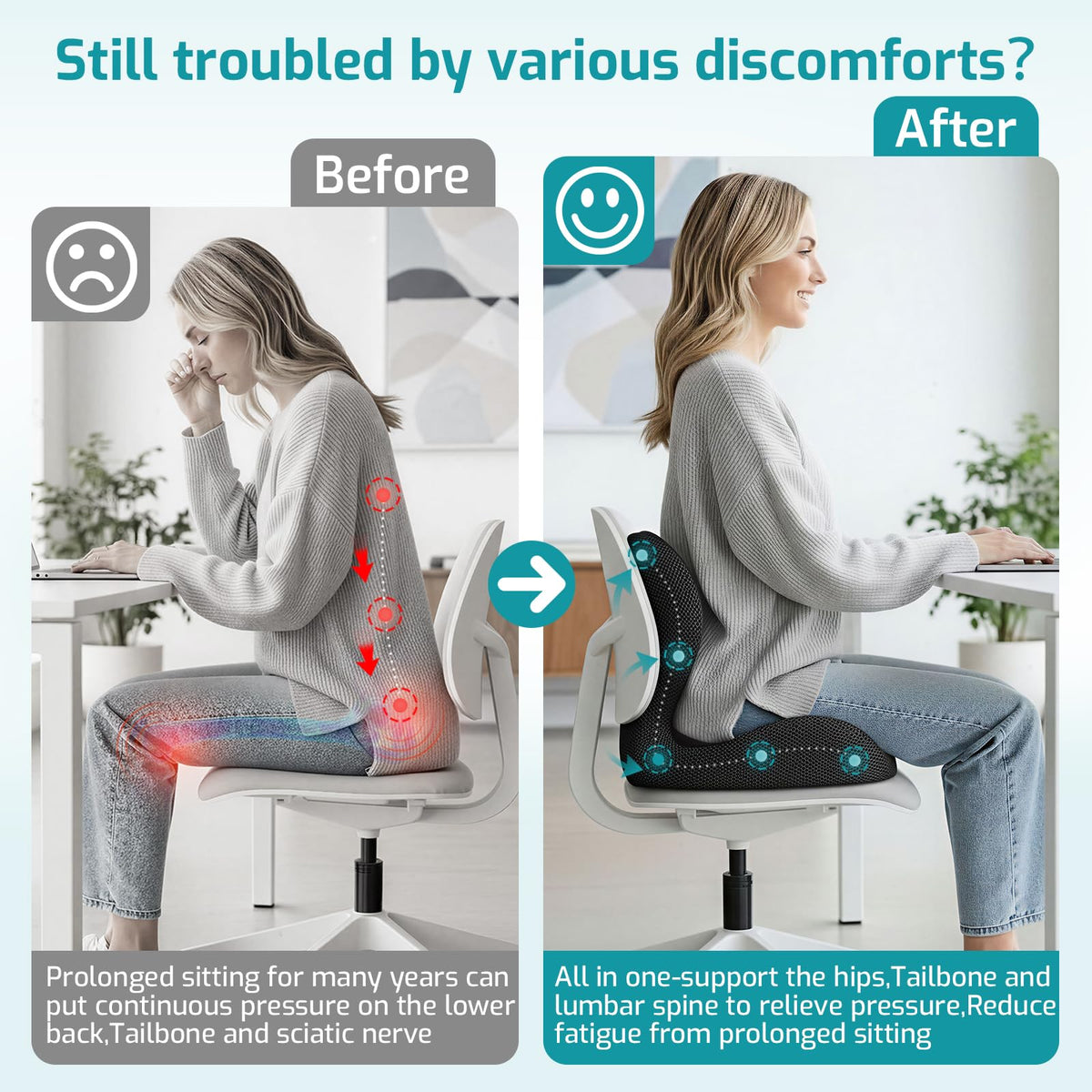 Ergonomic Seat Cushion & Lumbar Support Pillow B782352