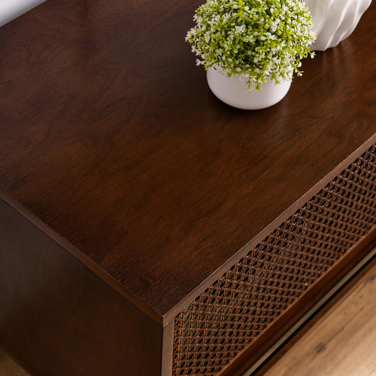 Rattan TV Stand for 65 Inch TV with Sliding Barn Door D34958