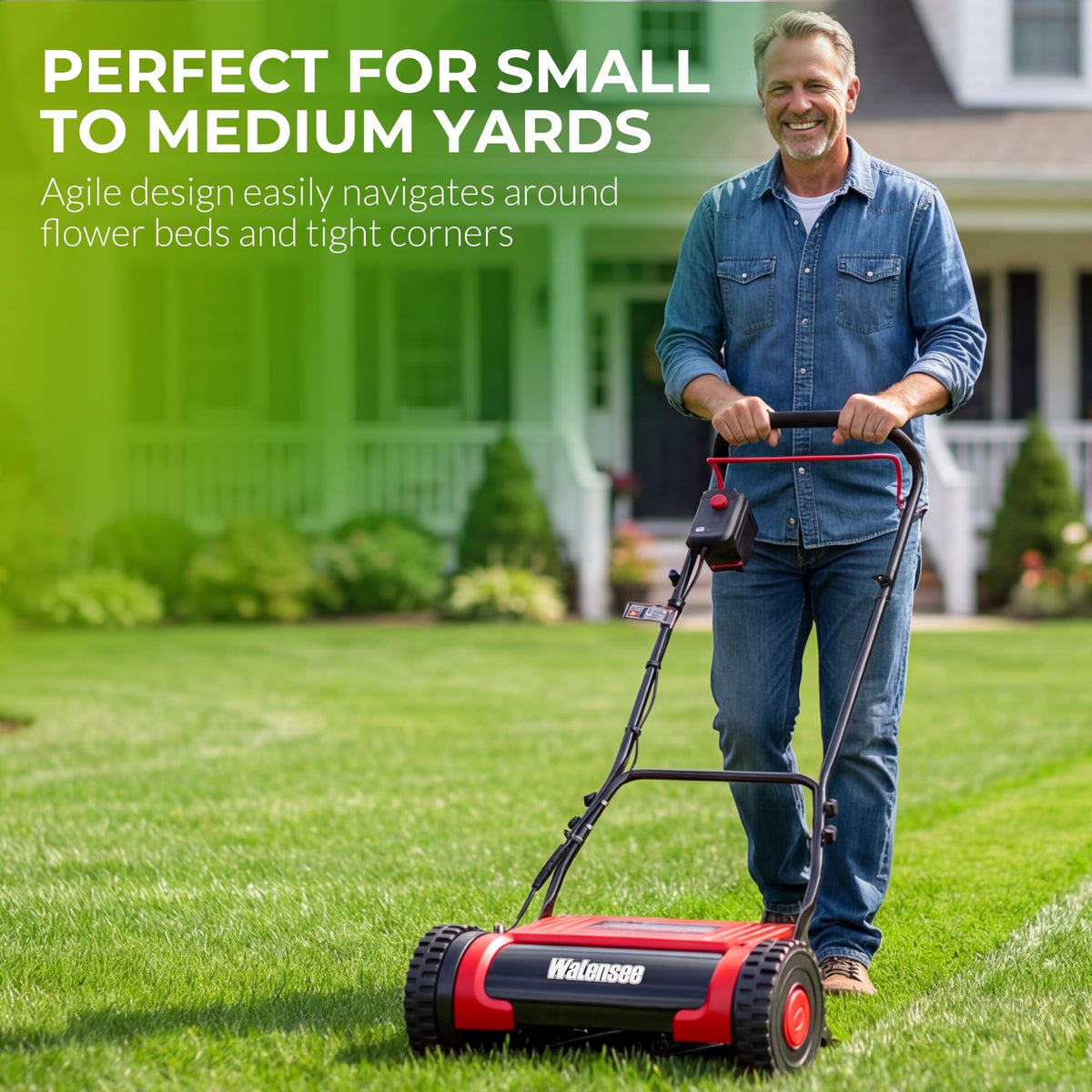 16-Inch Cordless Electric Reel Lawn Mower with 2 Batteries E655831
