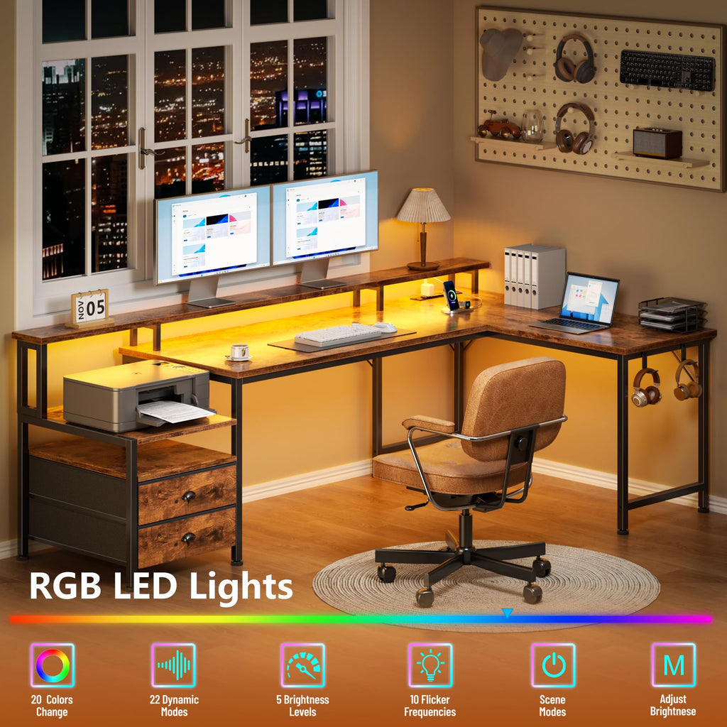 66'' L Shaped Computer Desk with Storage Drawers F44754
