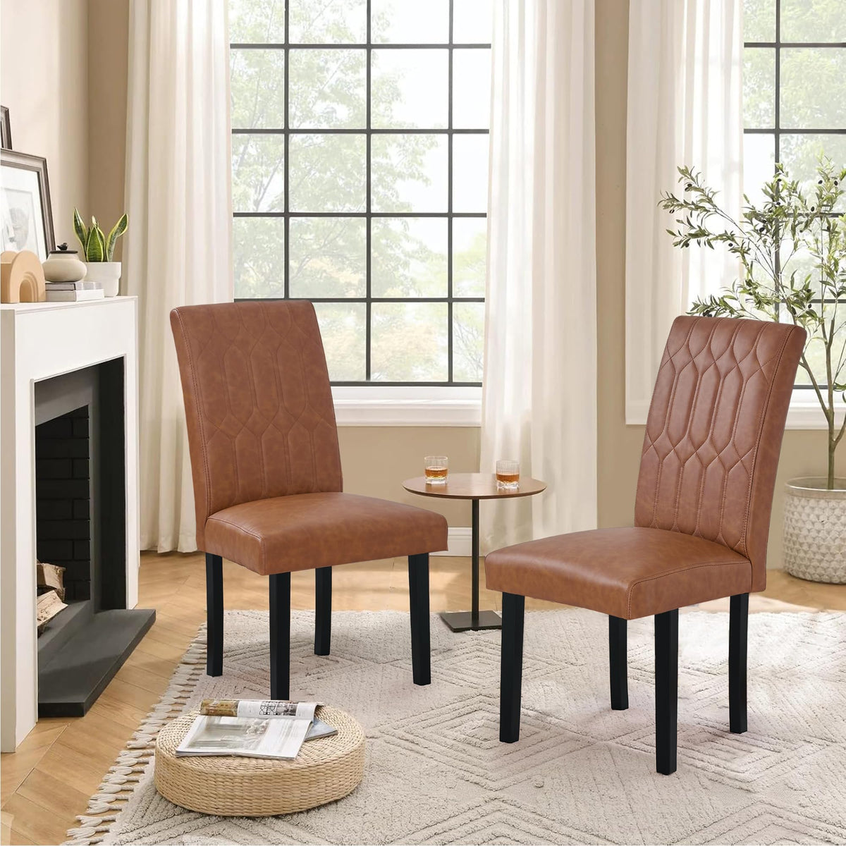 Upholstered Dining Chairs Set of 2 PU Leather Brown W745645