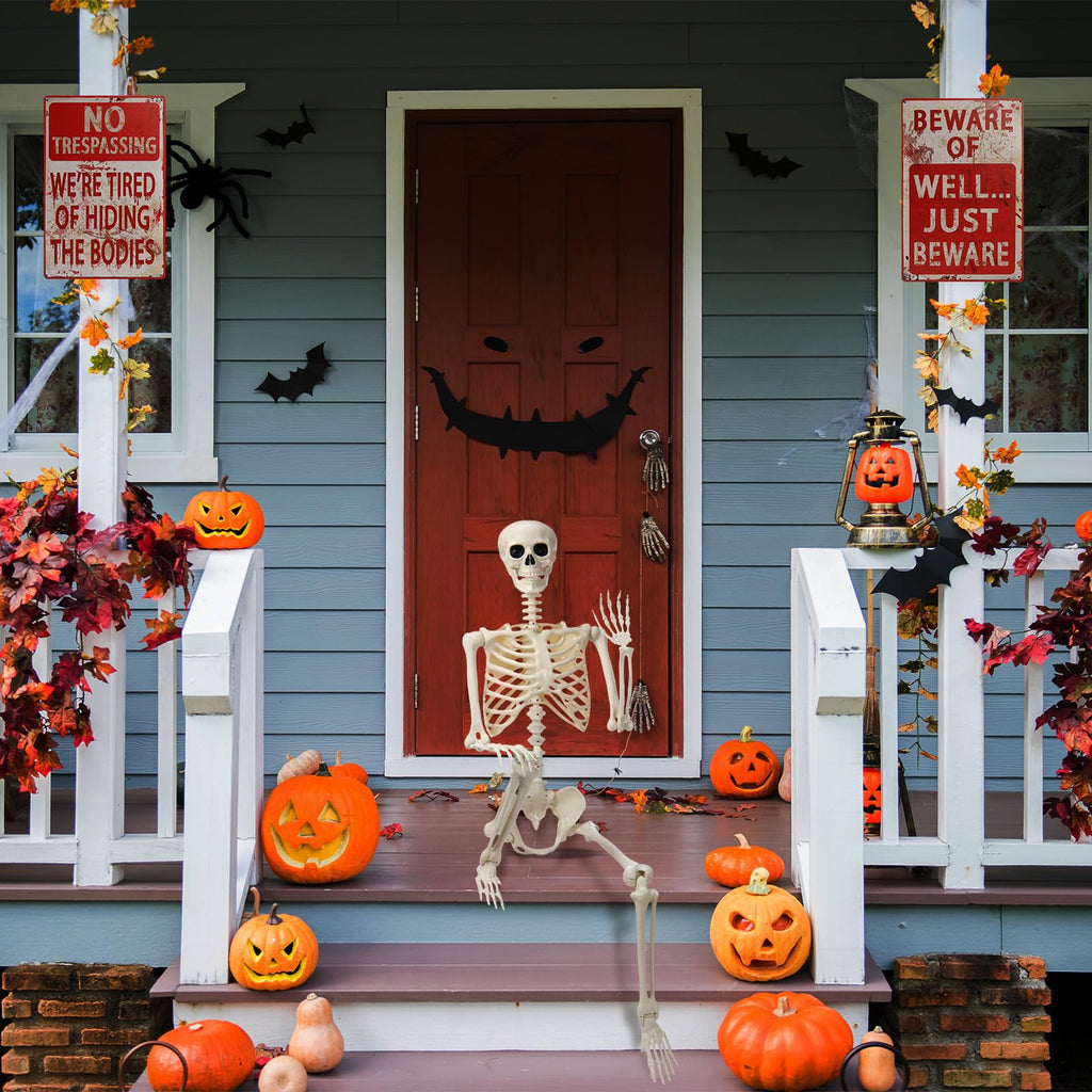 5.4 ft Posable Skeleton with 2 Pack Metal Signs P316