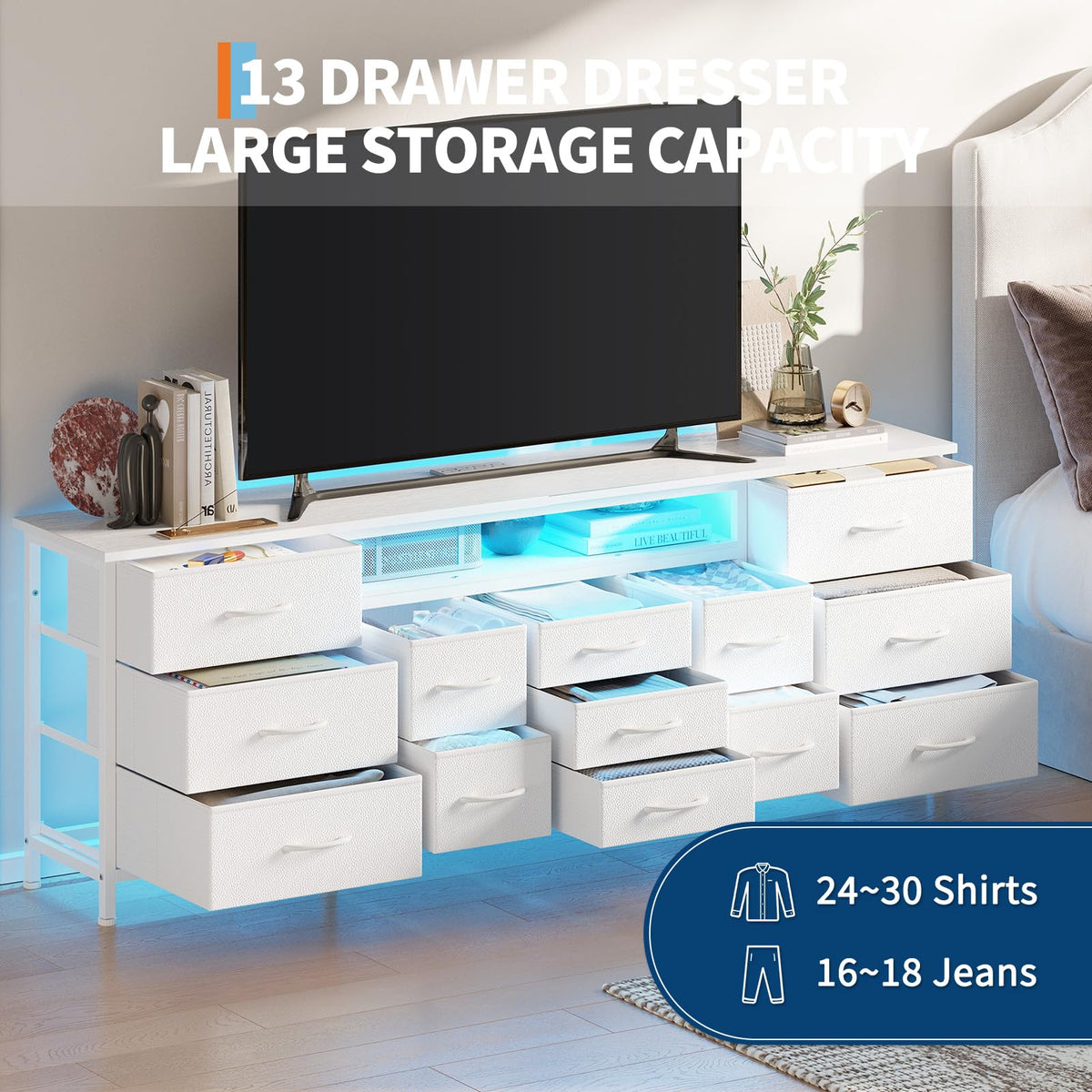 White 70 Inch 13 Drawer TV Stand F616677