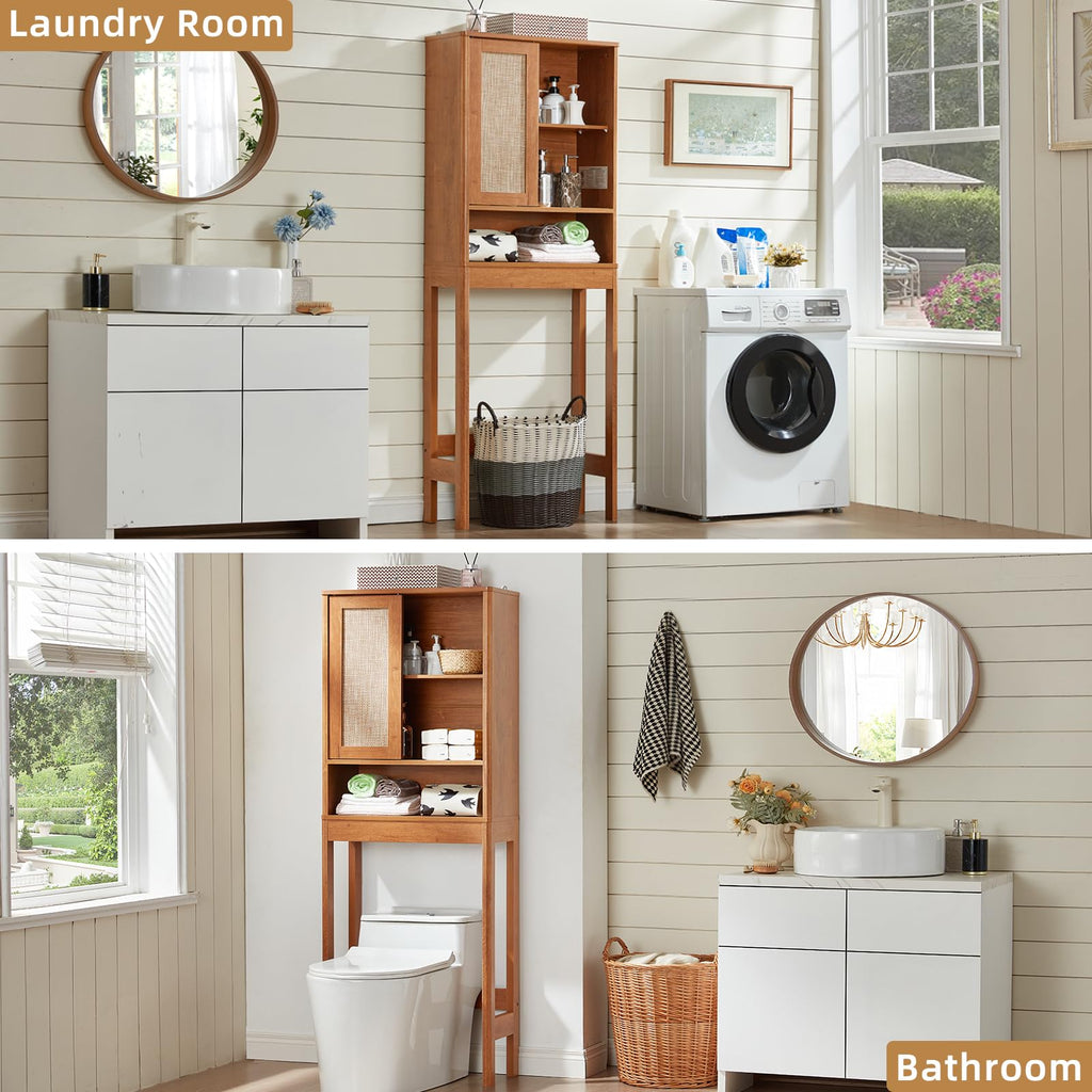 68" Over the Toilet Storage Cabinet with Rattan Sliding Door G2512